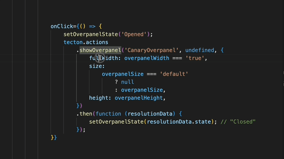 Animation of closeOverpanel workflow