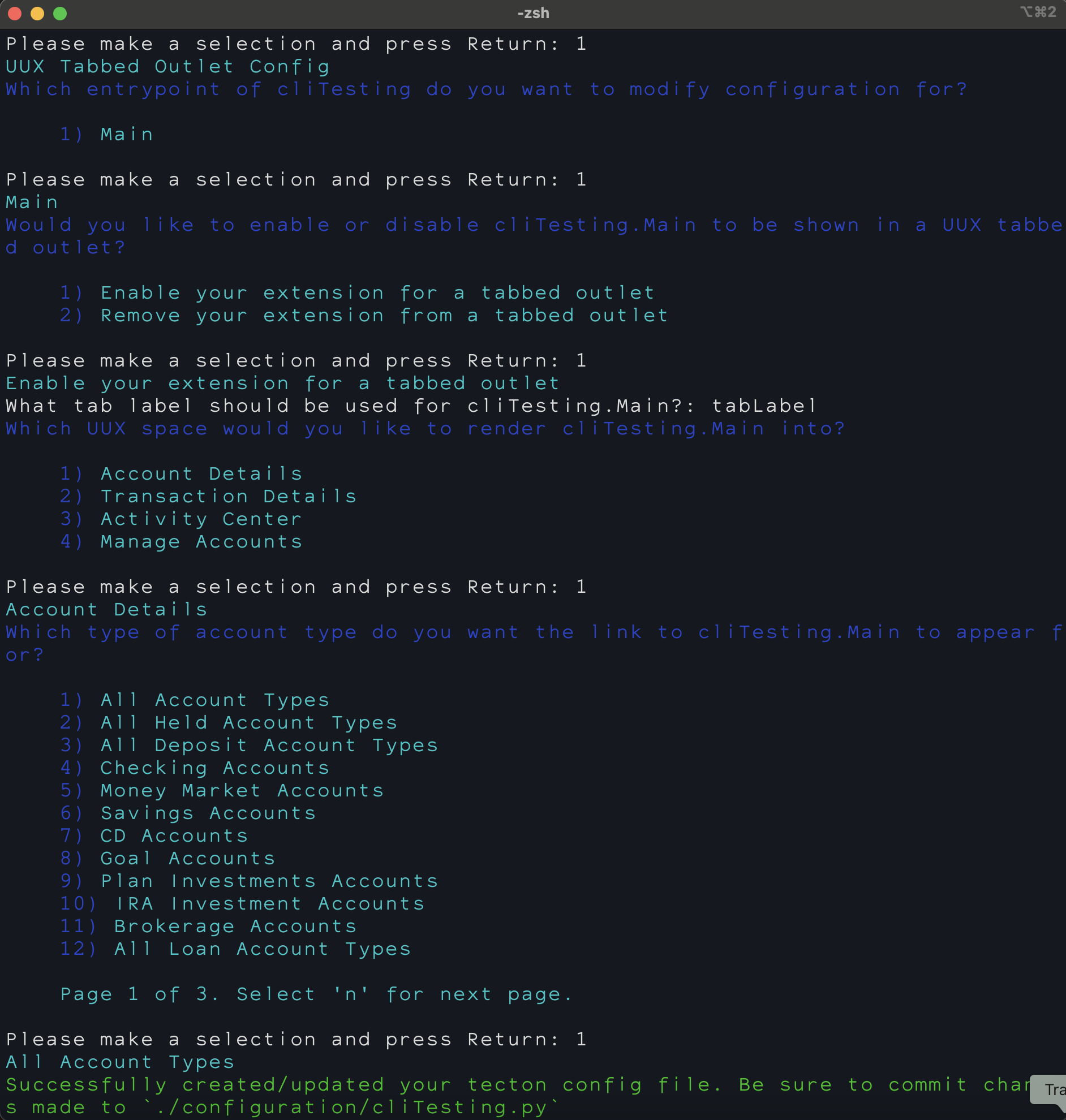Tecton CLI tabbed outlet configuration